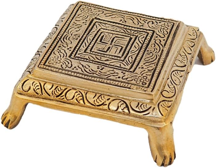 Statuestudio Brass Chowki with Pedestal Antique Finish