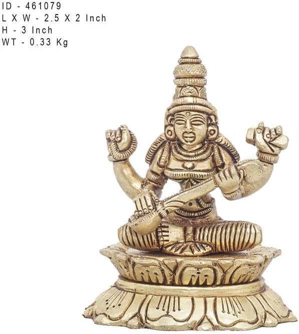 Statuestudio Brass Saraswati Idol Statue - 3 Inch