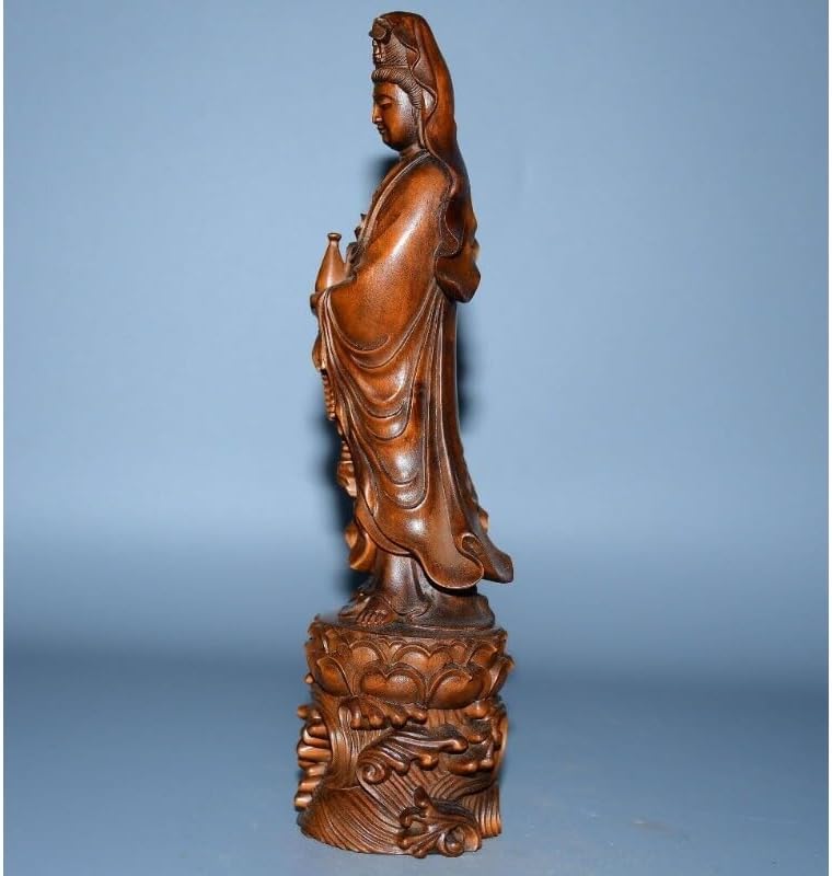LimpaC Mini Boxwood Kwan-Yin Lotus Flower Statue 1