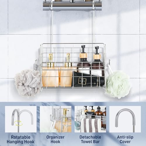 SUTINE Stainless Steel Shower Caddy with Hooks and Towel Bar