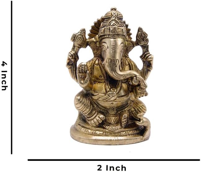 Statuestudio Brass Ganesha Idol Decor Golden Finish Statue