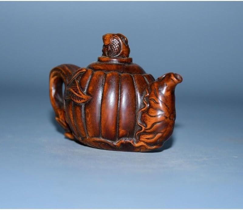 LimpaC Mini Boxwood Lotus Leaf Animal Cyprinoid Teapot Statue