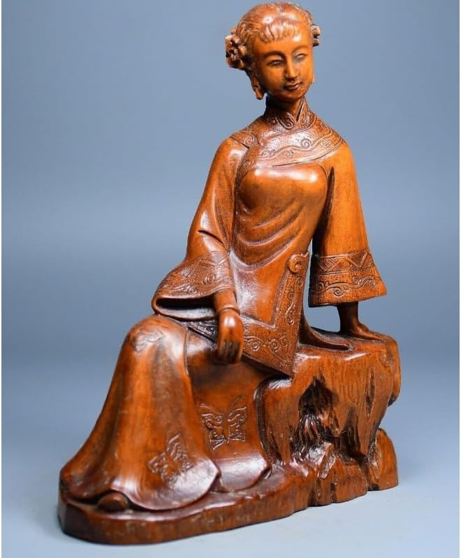 LimpaC Handmade Boxwood Meditating Woman Statue