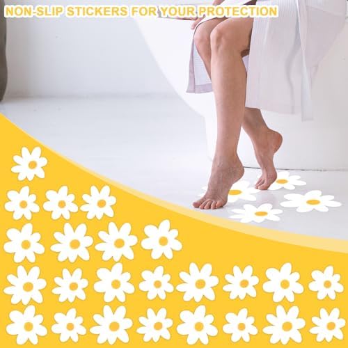 24Pcs White Daisy Non Slip Bathtub Sticker with Scraper 1