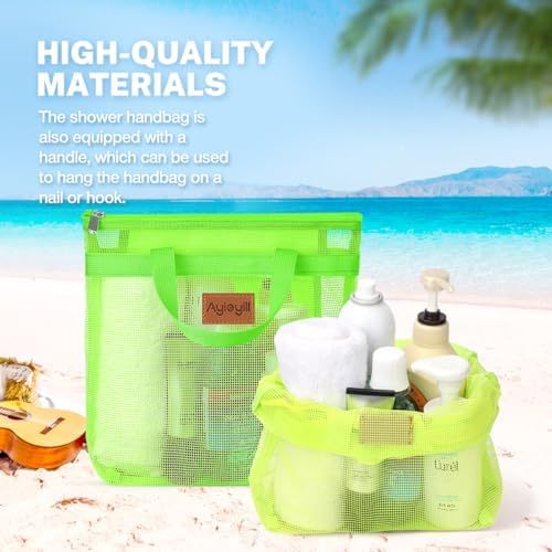 Portable Mesh Shower Caddy Tote with Handle 2pcs Green Yellow