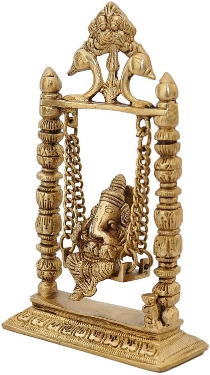 Statuestudio Brass Ganesha Idol On Jhula Swing Decor