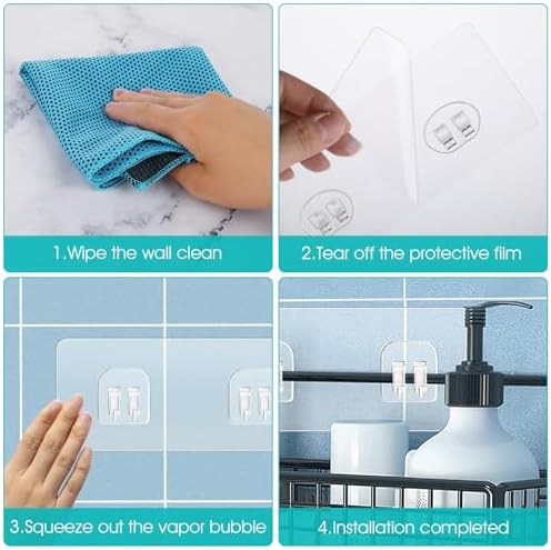 4 Pack Strong Adhesive Suction Cup Hooks for Shower Caddy