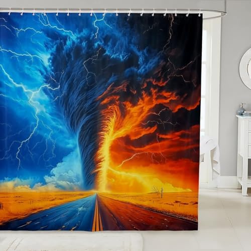 Erosebridal Ice Fire Tornado Shower Curtain Set 72x72