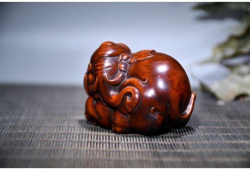 Handcrafted Boxwood Elephant Meditating Statue