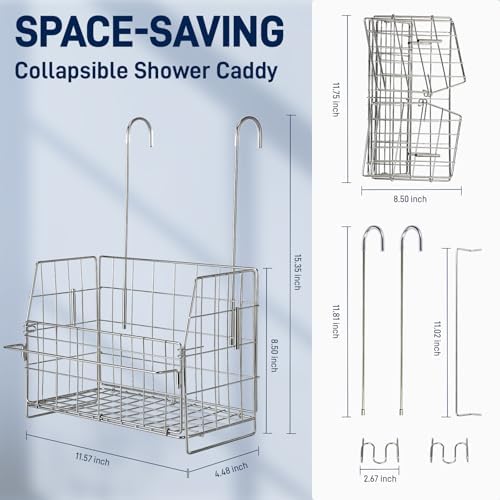SUTINE Stainless Steel Shower Caddy with Hooks and Towel Bar