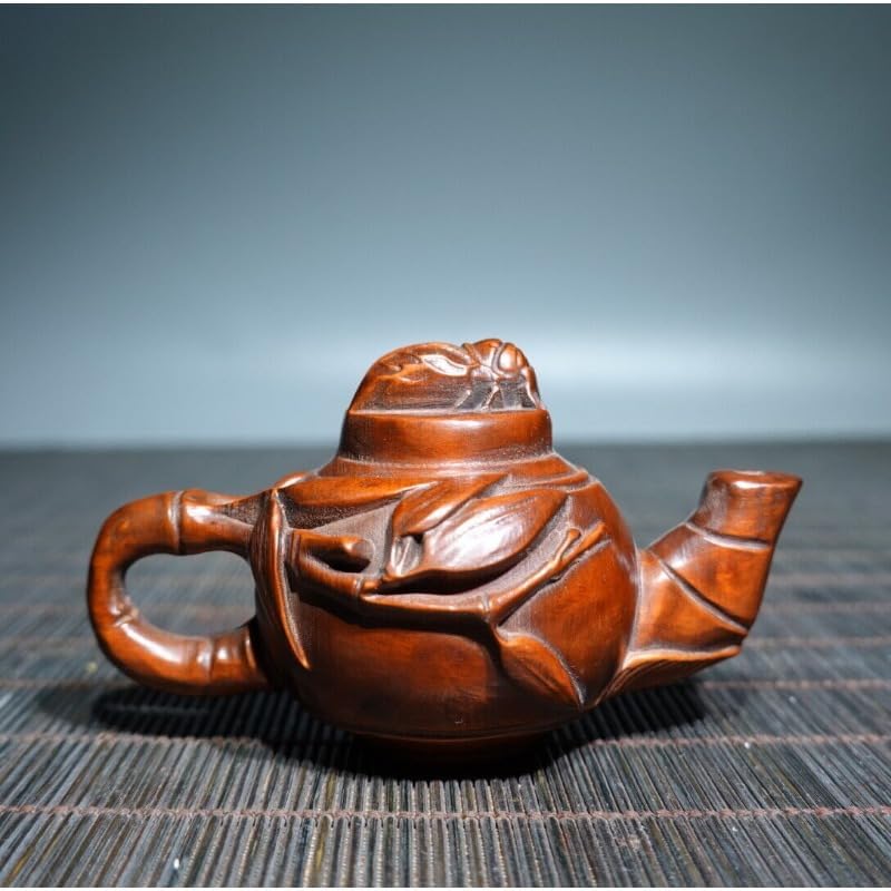 Handmade Boxwood Bamboo Joint Teapot Statue Decor