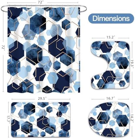 Litabel 4 Pcs Navy Blue Modern Geometric Bathroom Set