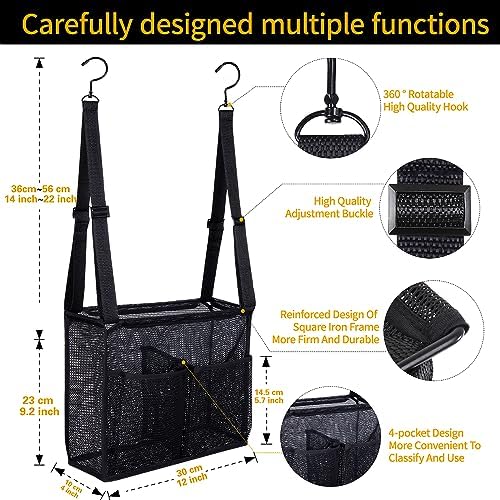 4 Storage Pockets Adjustable Hanging Mesh Shower Caddy Black