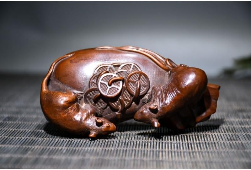 Handcrafted Boxwood Wealth Mouse Sculpture