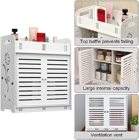GizmoSynth White Bathroom Cabinet with Hollow Flower Pattern