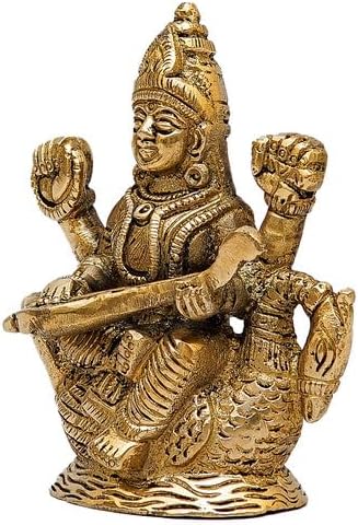 Statuestudio Brass Sitting Saraswati Statue - 4 Inch