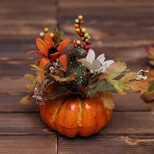 Faux Maple Leaves Pumpkin Statue Miniatures Home Decor