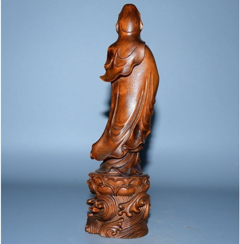 LimpaC Mini Boxwood Kwan-Yin Lotus Flower Statue 1