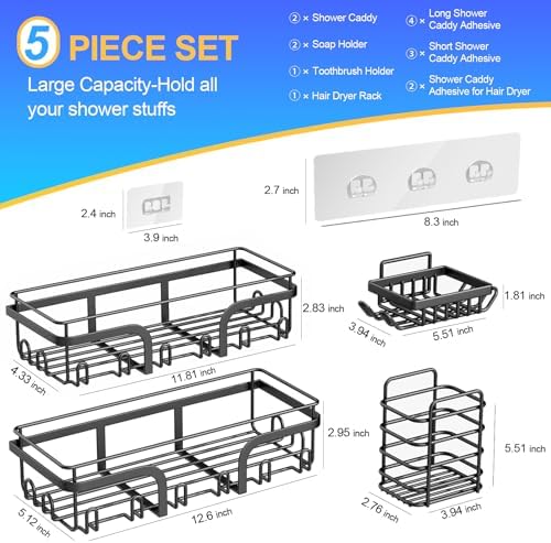 Hostaque 5-Pack Adhesive Shower Caddy Set