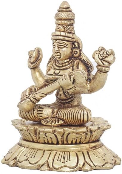 Statuestudio Brass Saraswati Idol Statue - 3 Inch