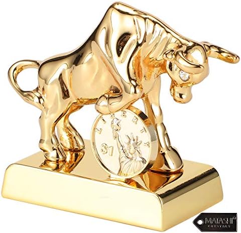 Matashi 24K Gold Plated Ox Bull Crystal Studded Statue