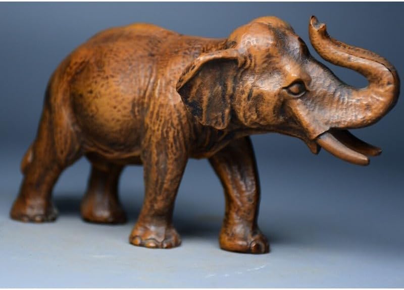 Handcrafted Boxwood Elephant Statue Meditating Decor