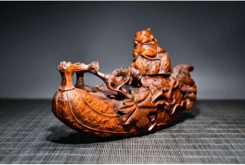 Handcrafted Boxwood Frog Statue with Pumpkin Handle