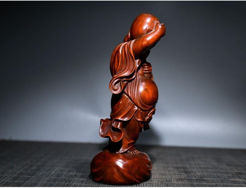 Handcrafted Boxwood Maitreya Buddha Peach Statue Decor