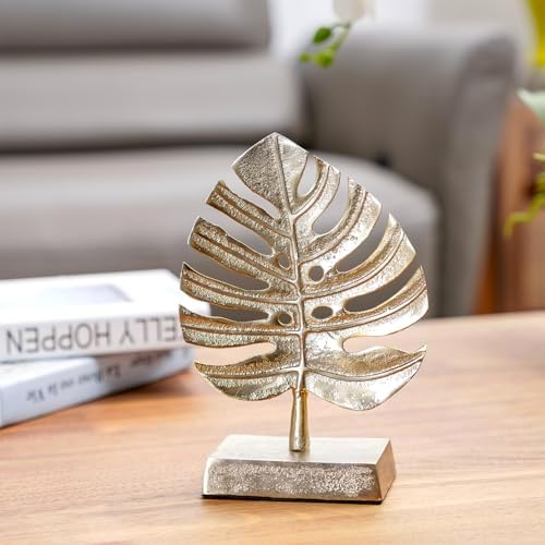 MyGift Brass Tone Palm Leaf Modern Art Sculpture Decor