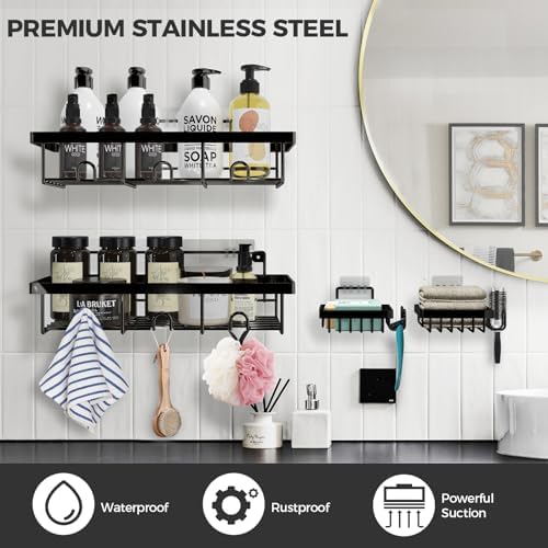 4 Pack Stainless Steel Shower Caddy Organizer with Hooks