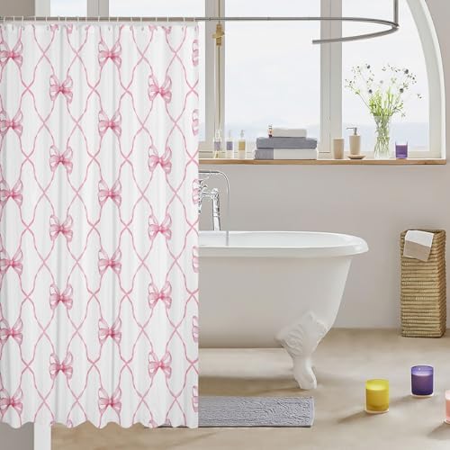 Erosebridal Pink Bow Bath Curtain 72x72 Cute Bowknot Shower Curtain Set