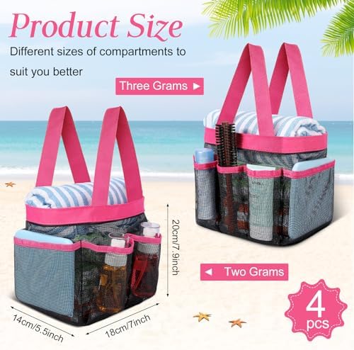 Hillban 4 Pcs Mesh Shower Caddy with 8 Pockets