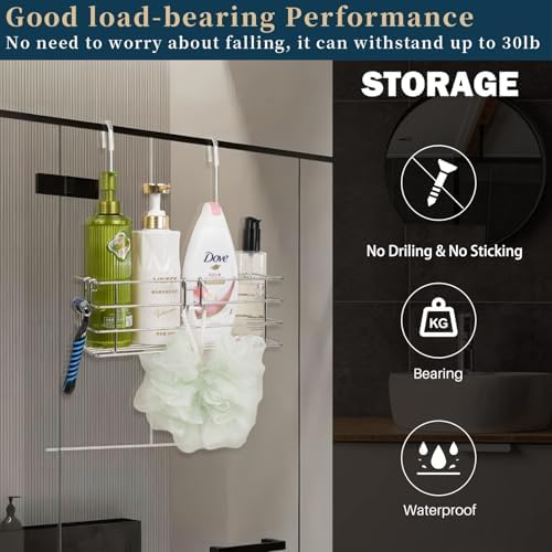 Seltomer 360 Swivel Shower Caddy with Hooks and Large Basket