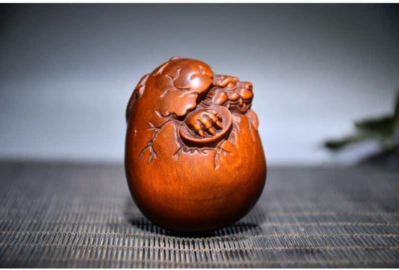 Handcrafted Boxwood Dragon Egg Pixiu Statues Decor