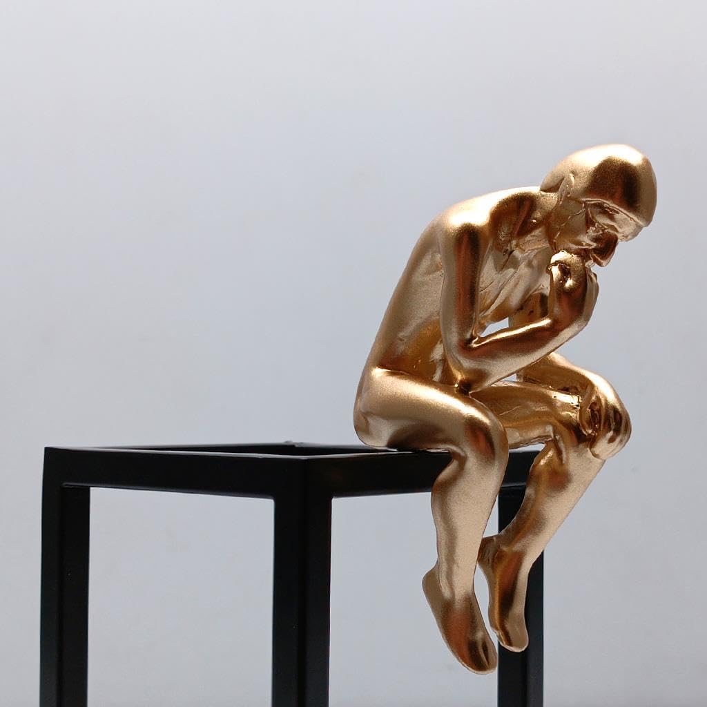 Thinker Figurine Magnetic Metal Plate Black Gold 38cm