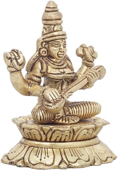 Statuestudio Brass Saraswati Idol Statue - 3 Inch