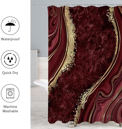Gibelle 4 Pcs Luxury Marble Shower Curtain Set with Non-Slip Rugs