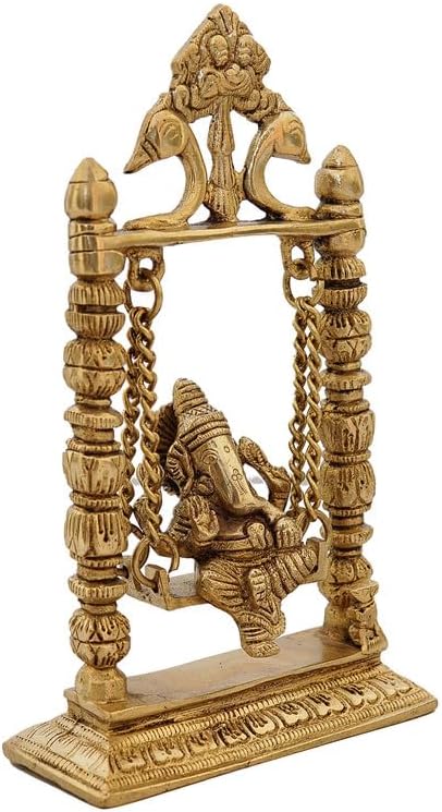Statuestudio Brass Ganesha Idol On Jhula Swing Decor