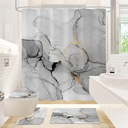 Gibelle 4 Pcs Grey Marble Bathroom Accessory Set