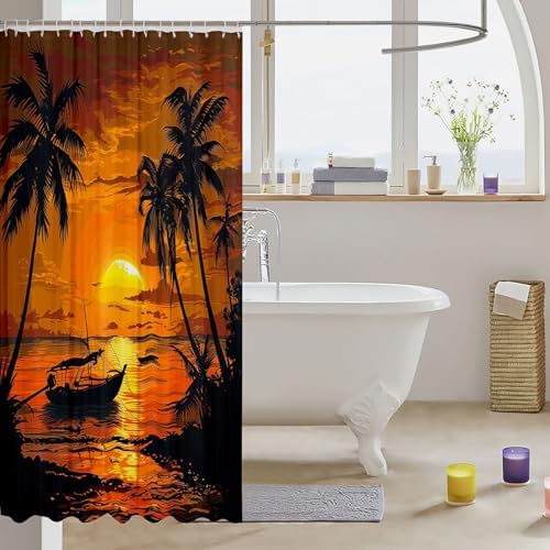 Hawaii Beach Shower Curtain Set with 12 Hooks