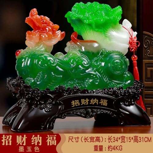 Chinese Feng Shui Resin Wealth Prosperity Jade Cabbage Statue