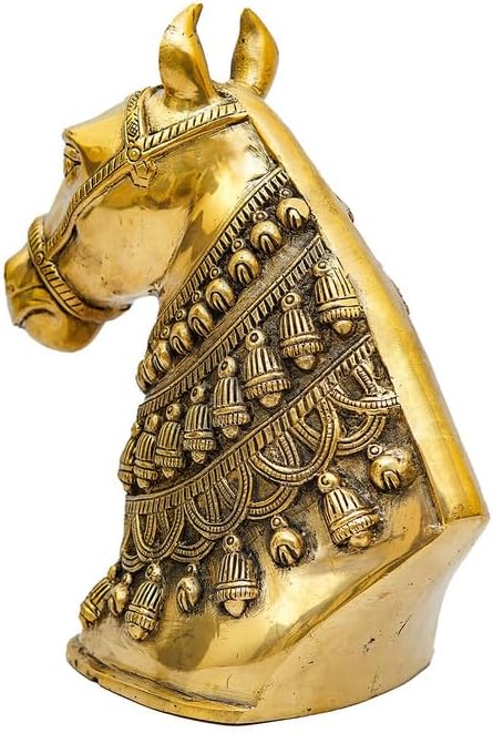 Statuestudio Horse Face Brass Statue - Gold Finish