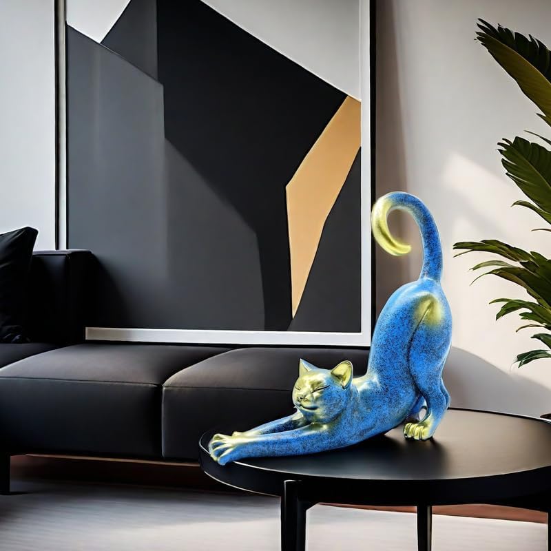 SHTWX Cat Stretching Statue Figurine Sculpture