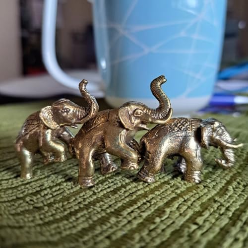 Thai Sawasdee Gold Elephant Statues Set of 3