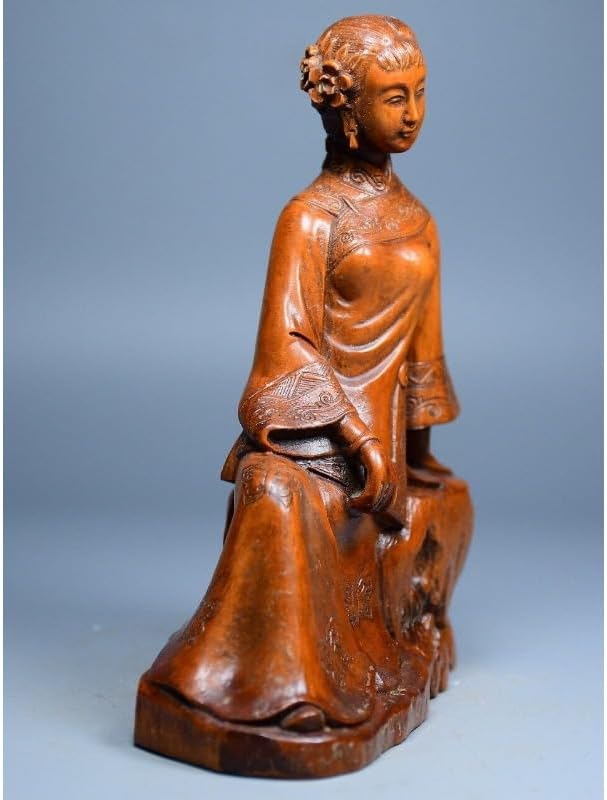 LimpaC Handmade Boxwood Meditating Woman Statue