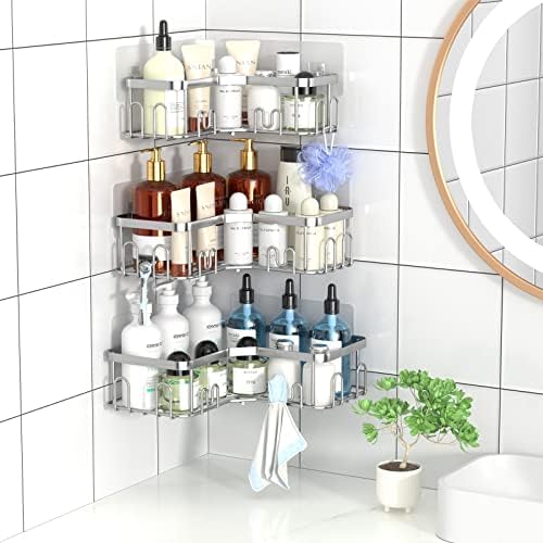Menbyci 3 Pack Corner Shower Caddy with 18 Hooks