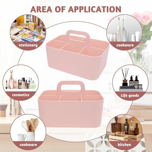 Pink Plastic Shower Caddy with 5 Grids and Handle