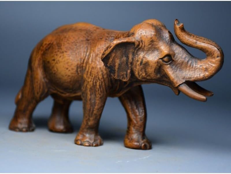 Handcrafted Boxwood Elephant Statue Meditating Decor