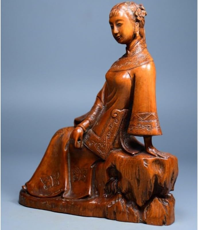 LimpaC Handmade Boxwood Meditating Woman Statue