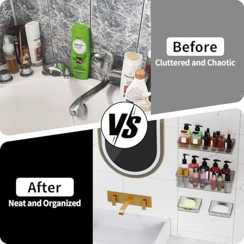 7 Pack Adhesive Shower Caddy Organizer Clear Grey